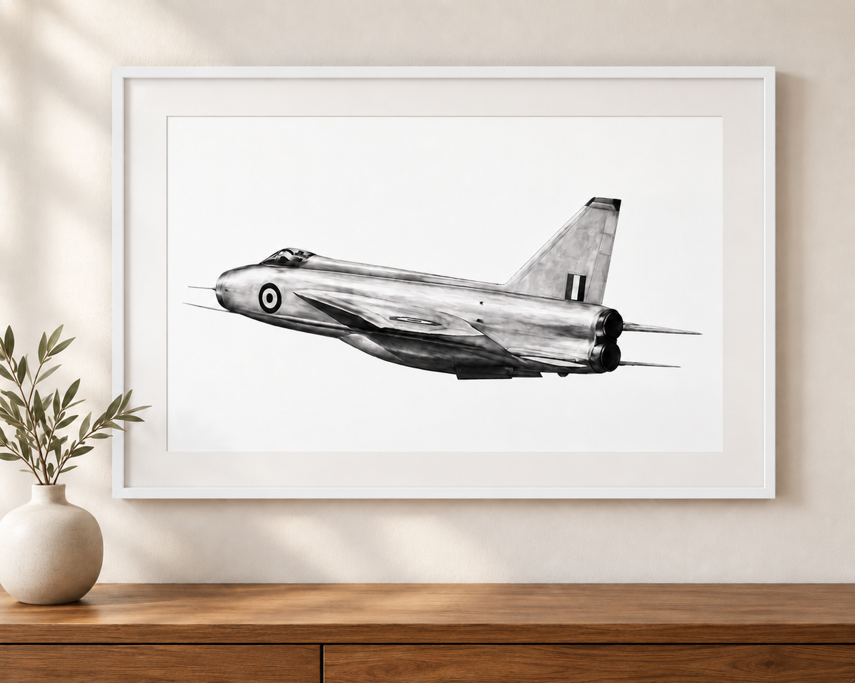English Electric Lightning print in white frame with white mount