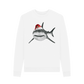 White Women's Crew Neck Festive Shark Sweater Certified Organic Cotton