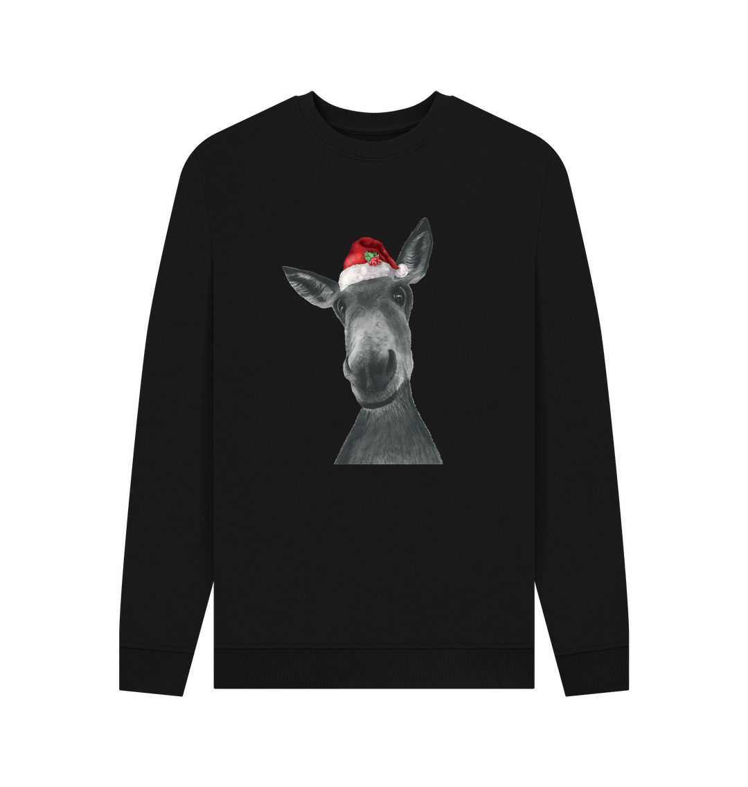 Black Men's Crew Neck Festive Donkey Sweater Certified Organic Cotton