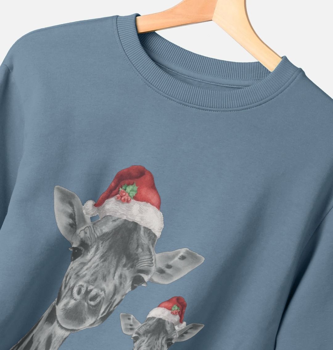 Women's Crew Neck Festive Giraffe and Baby Sweater Certified Organic Cotton