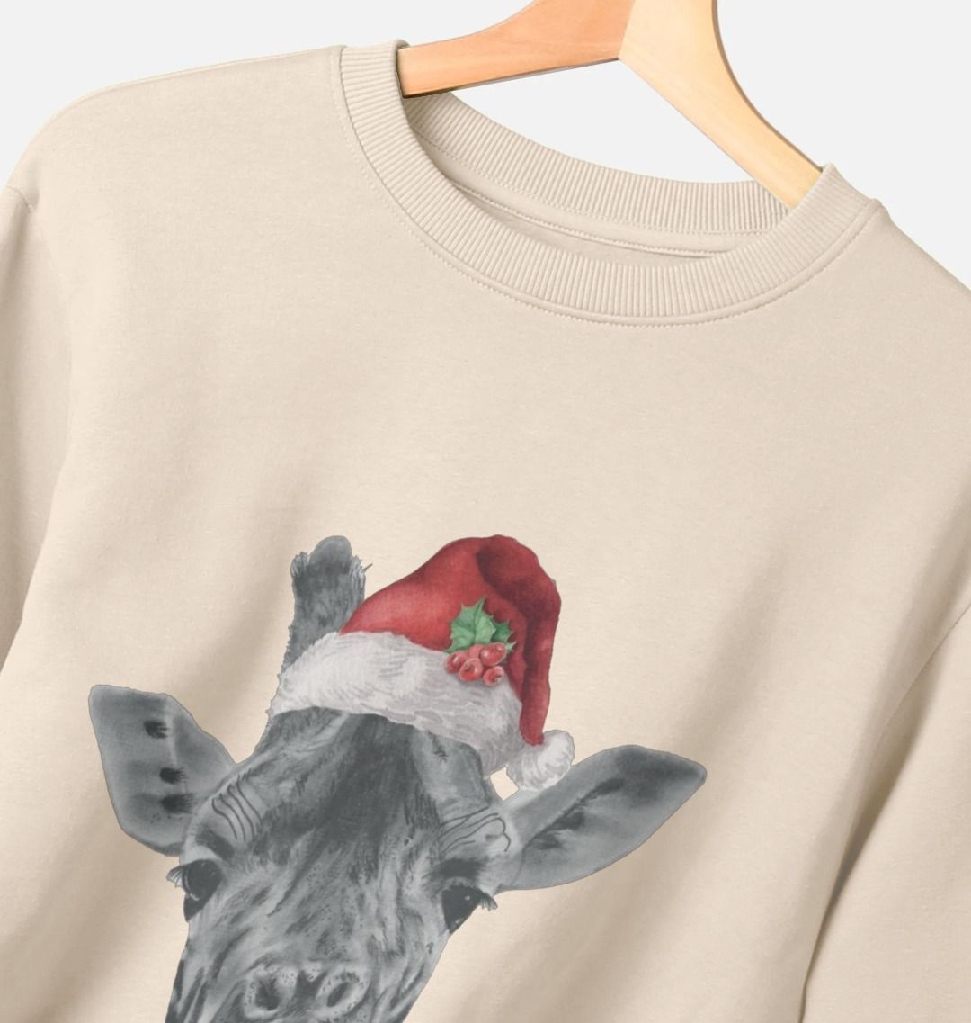 Men's Crew Neck Festive Giraffe Sweater Certified Organic Cotton