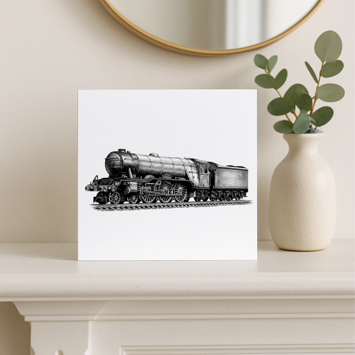 Flying Scotsman hand-drawn travel greeting card