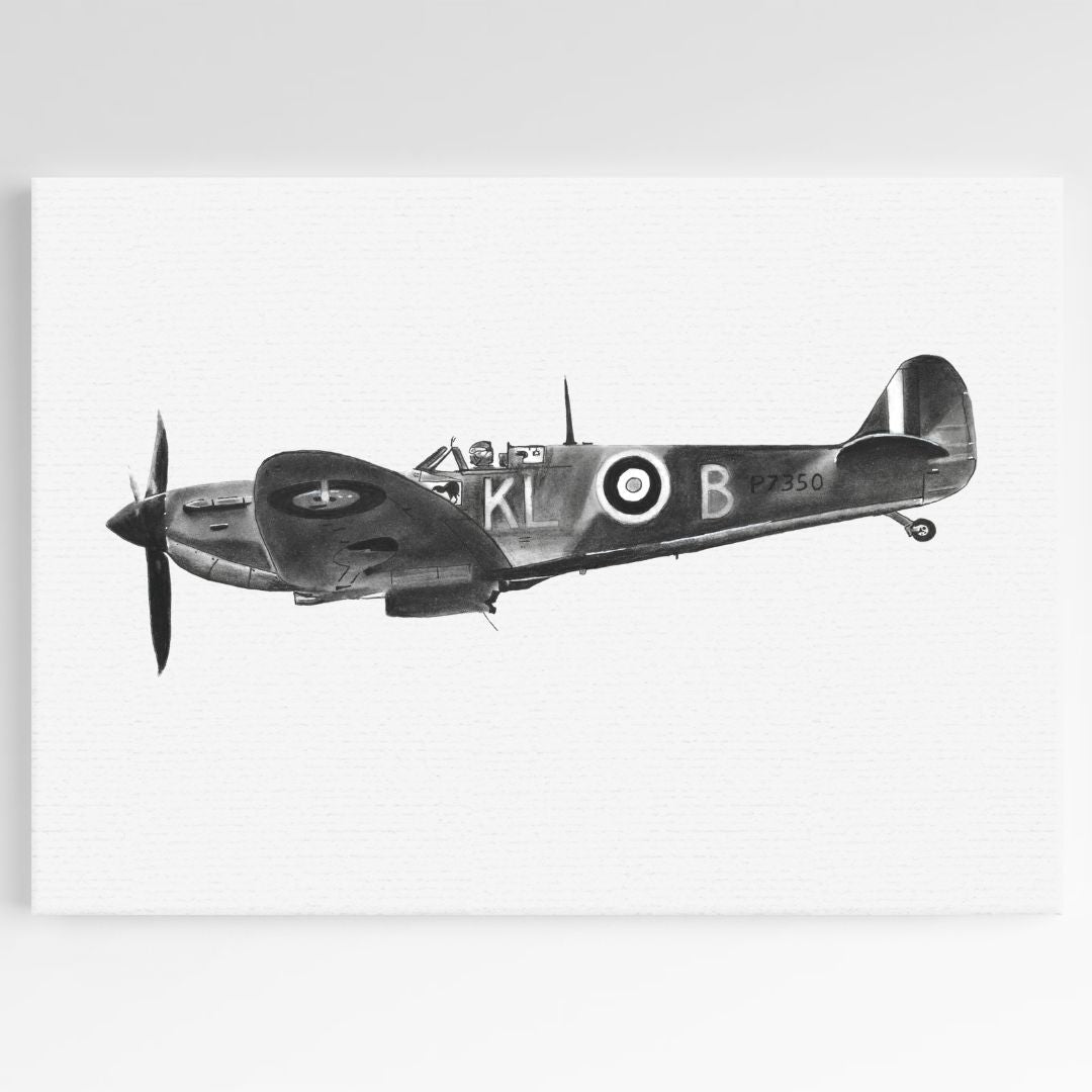 Flying Home Spitfire Fine Art Print - Wall Decor - Hand Drawn