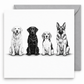 Four Dogs greeting card with grey envelope