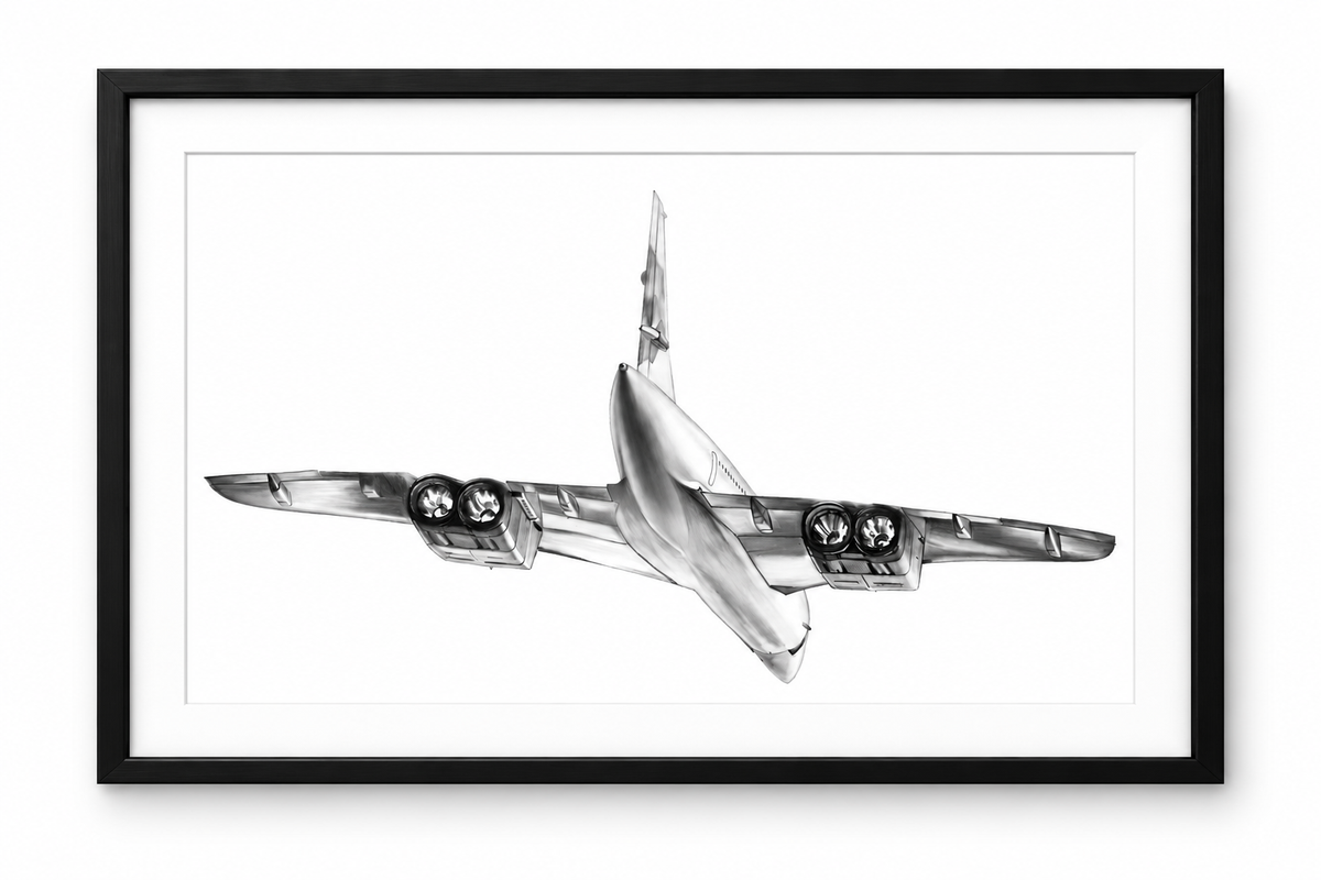 Four-Engine Jet Underside Fine Art Print in black frame