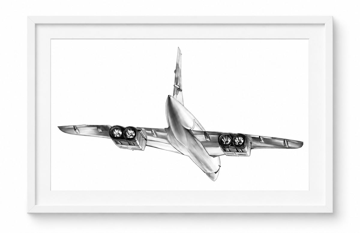 Four-Engine Jet Underside Fine Art Print in white frame