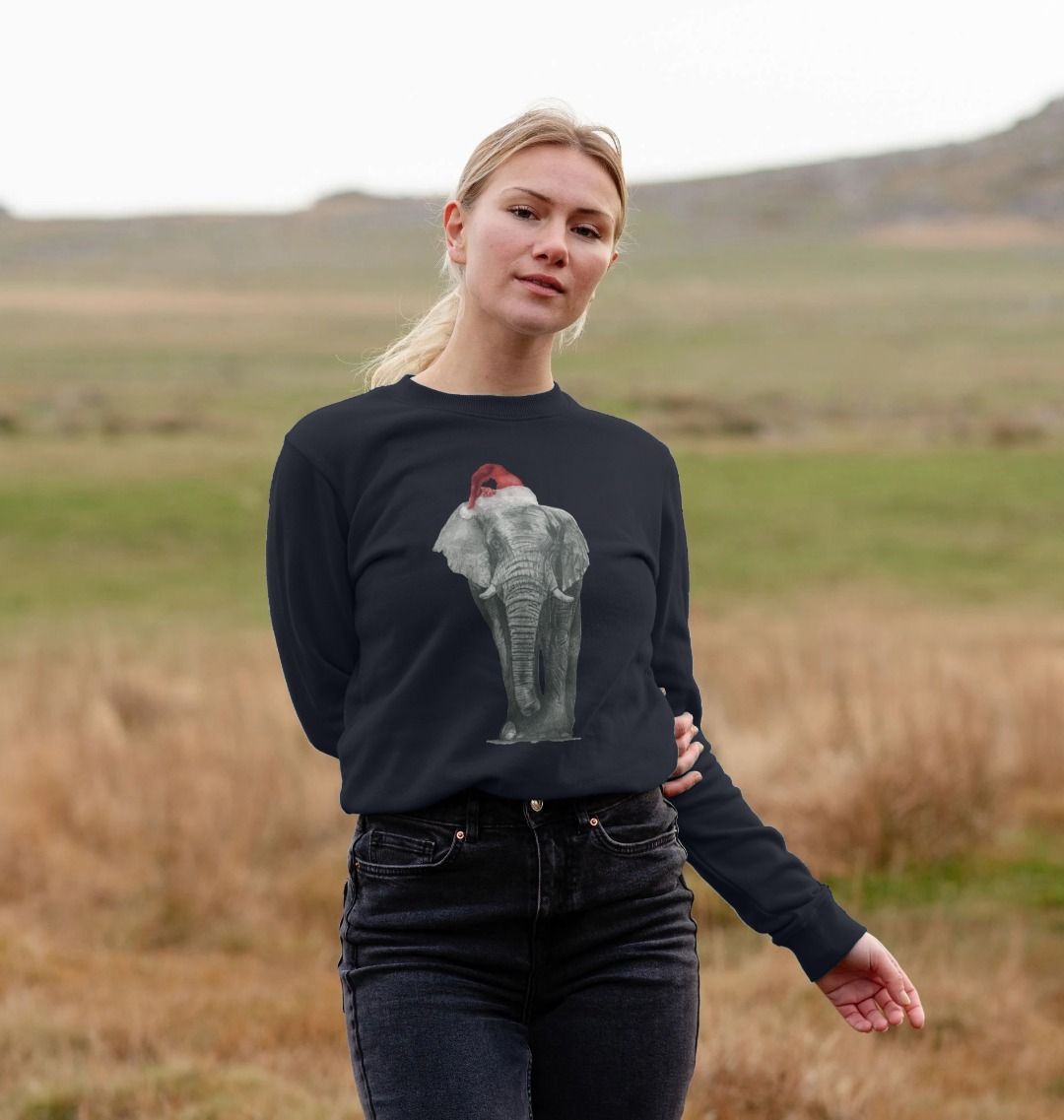 Women's Crew Neck Festive Elephant Sweater Certified Organic Cotton