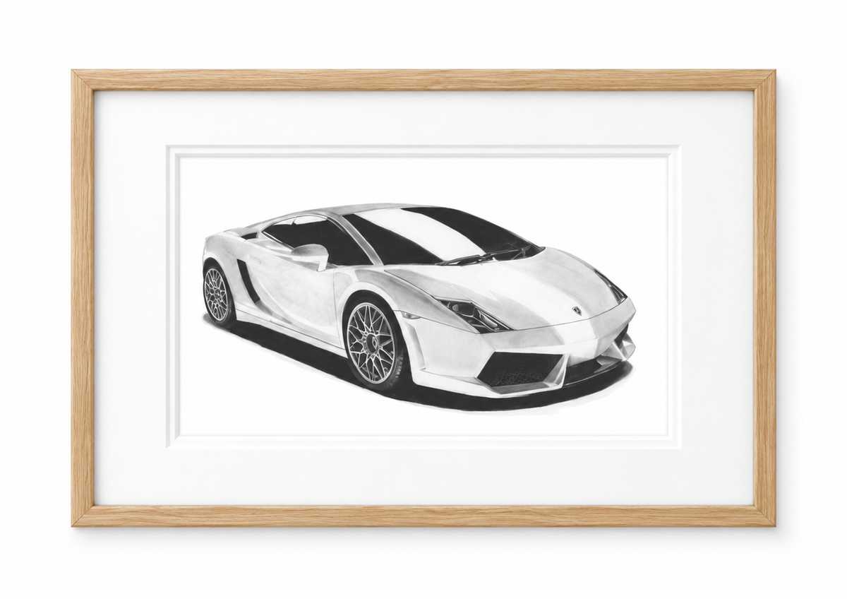 Lamborghini Gallardo in oak frame with white mount