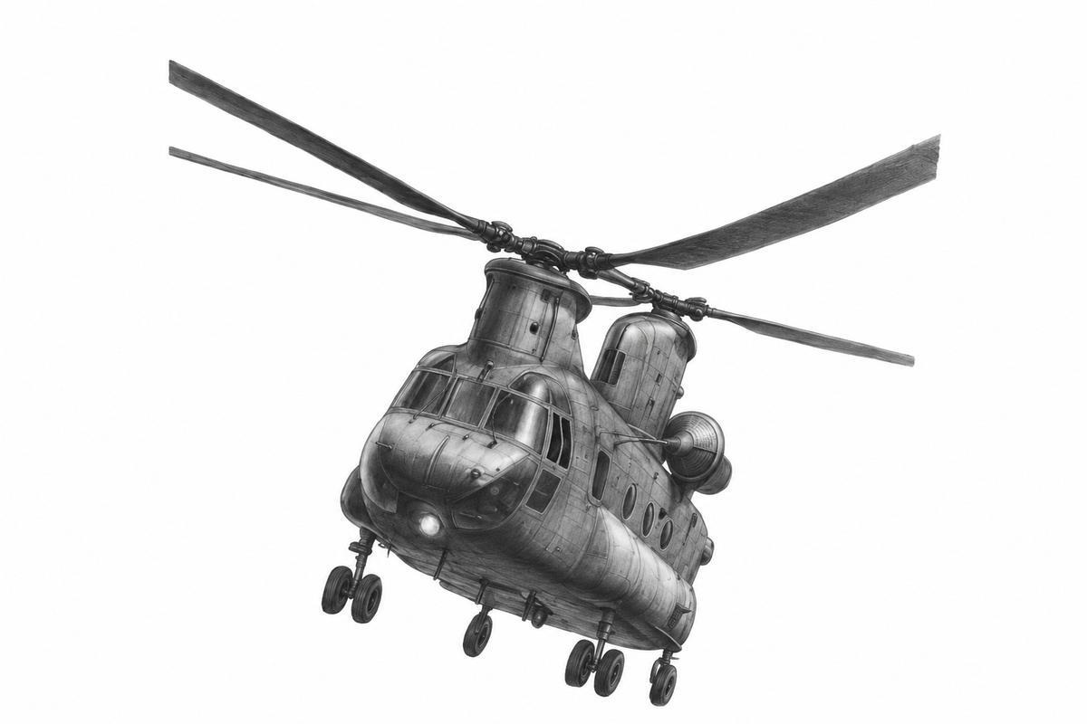 Boeing CH-47 Chinook Hand-Drawn Print | Military Aviation Art — unframed artwork