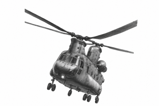 Boeing CH-47 Chinook Hand-Drawn Print | Military Aviation Art — unframed artwork