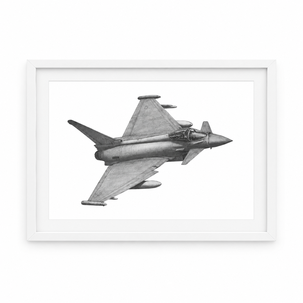 Eurofighter Typhoon Hand-Drawn Print | Modern Military Aviation Art in white frame