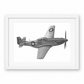 Hand-Drawn North American P-51 Mustang Print in white frame