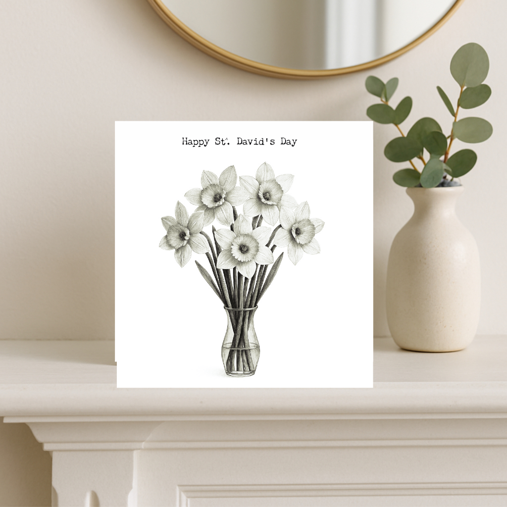 Happy St David Day! Daffodil Hand-Drawn Greeting Card | Welsh St. David’s Day Celebration (Copy)