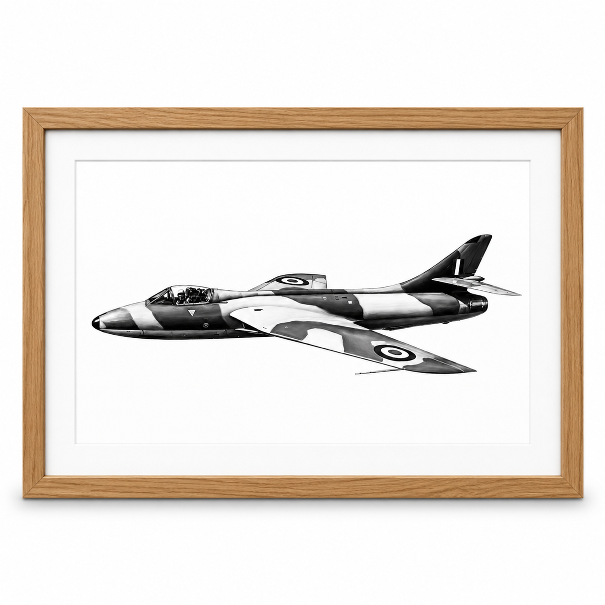 Hawker Hunter Fine Art Print in oak frame