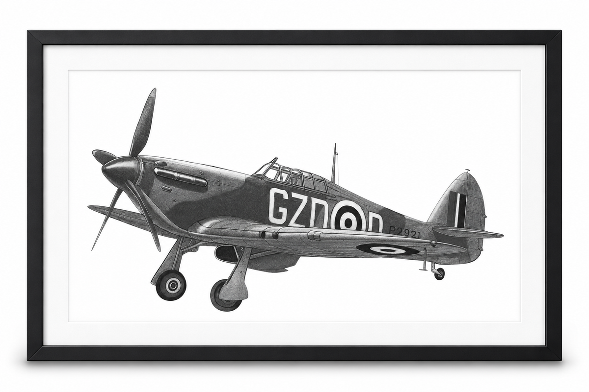 Hawker Hurricane GZ-D P2921 Fine Art Print in black frame