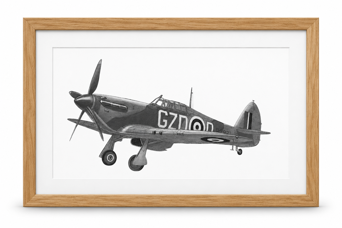 Hawker Hurricane GZ-D P2921 Fine Art Print in oak frame