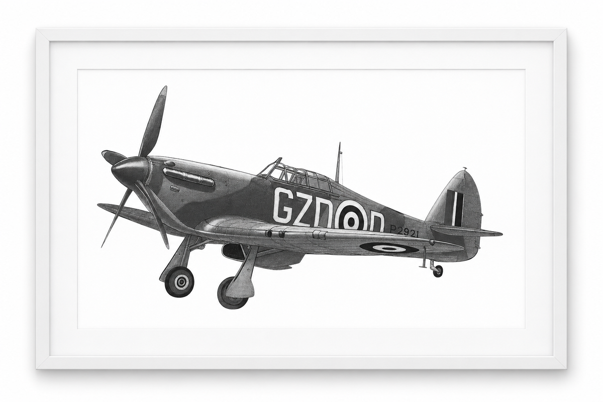 Hawker Hurricane GZ-D P2921 Fine Art Print in white frame