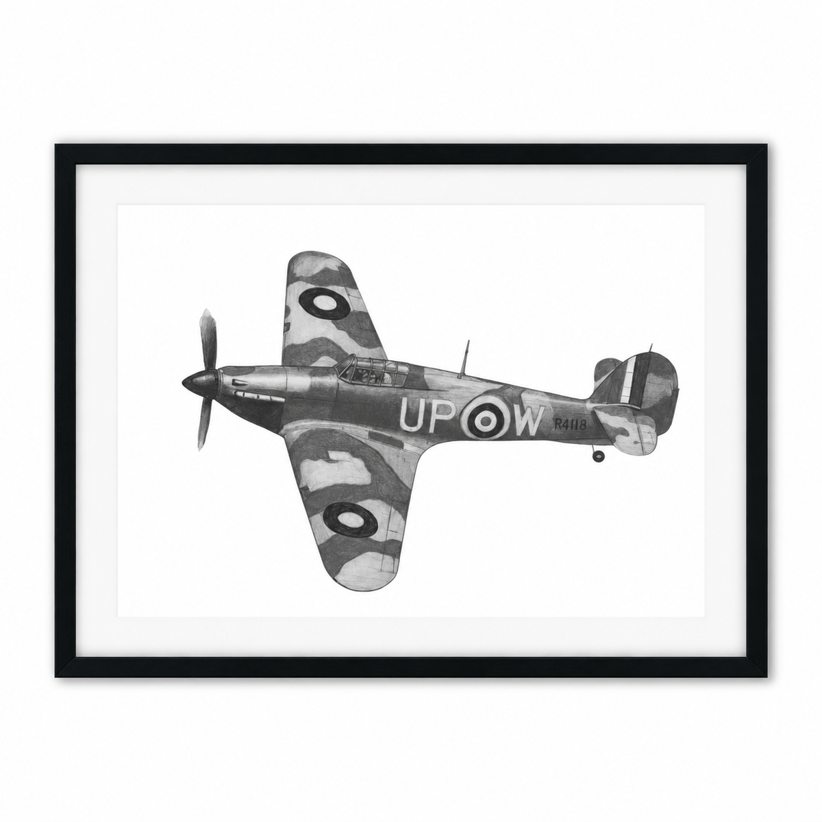 Hawker Hurricane Mk R4118 Print in black frame