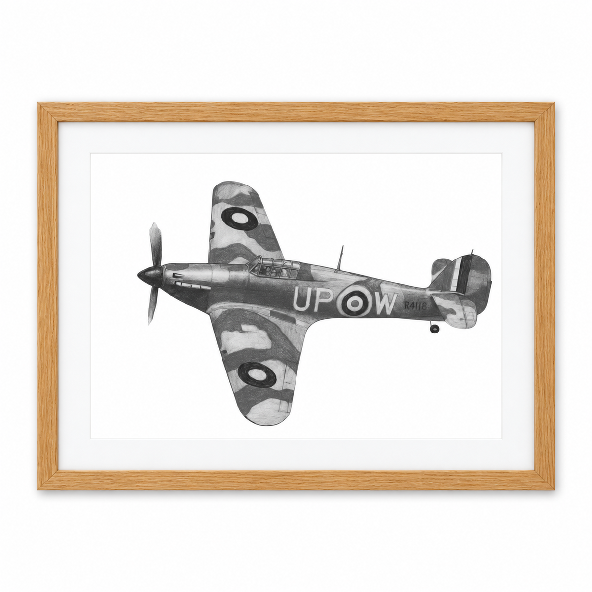 Hawker Hurricane Mk R4118 Print in oak frame
