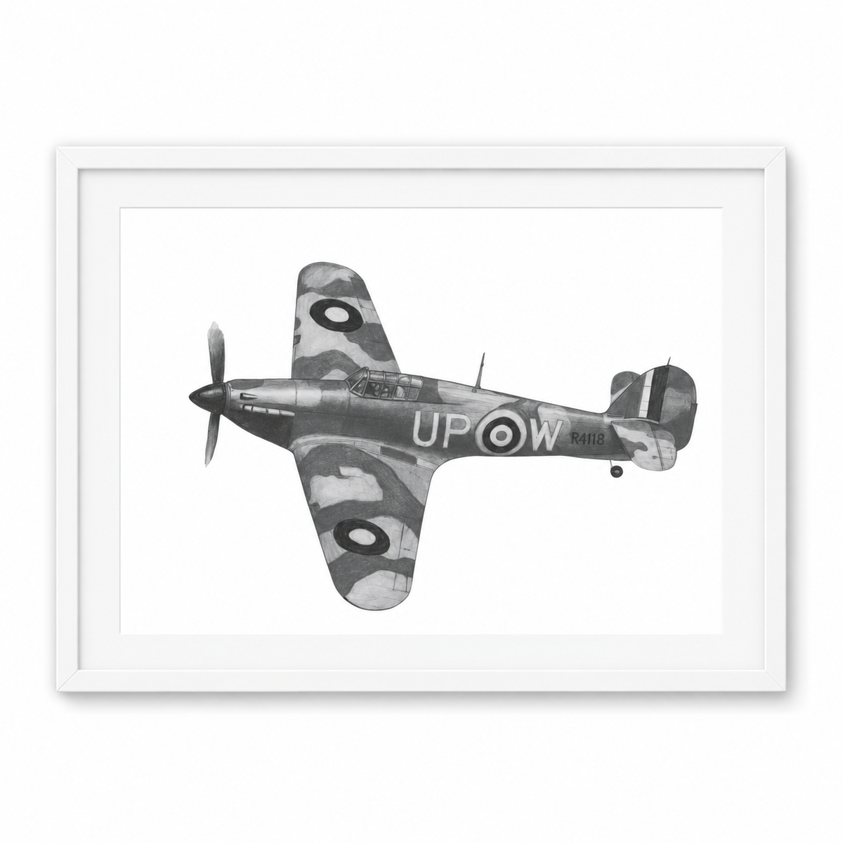 Hawker Hurricane Mk R4118 Print in white frame