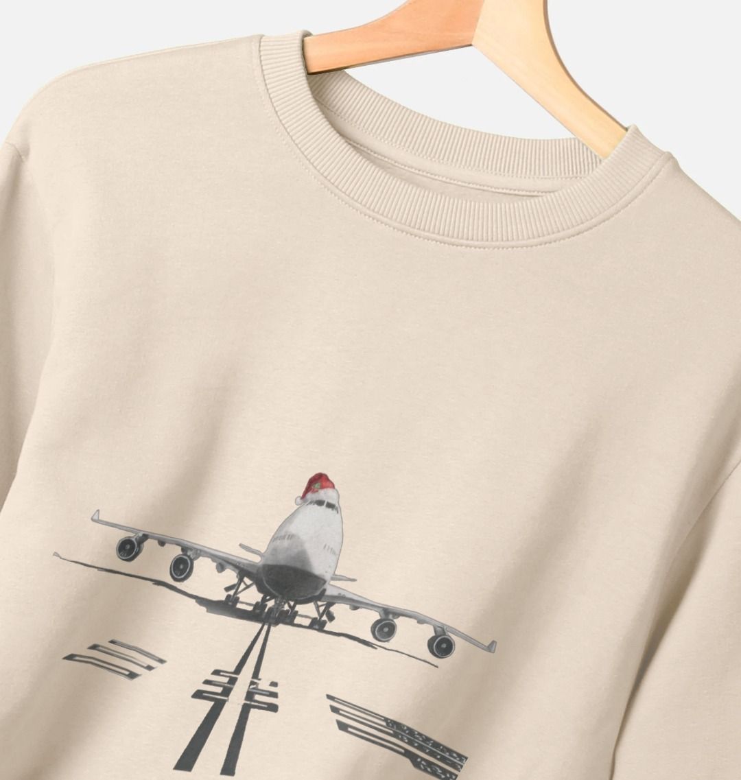 Men's Crew Neck Festive 747 Aircraft Sweater Certified Organic Cotton