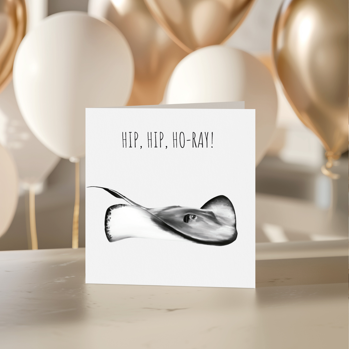 Hip Hip Hoo-Ray – Stingray Hand-Drawn Greeting Card | Fun & Whimsical Sealife Art