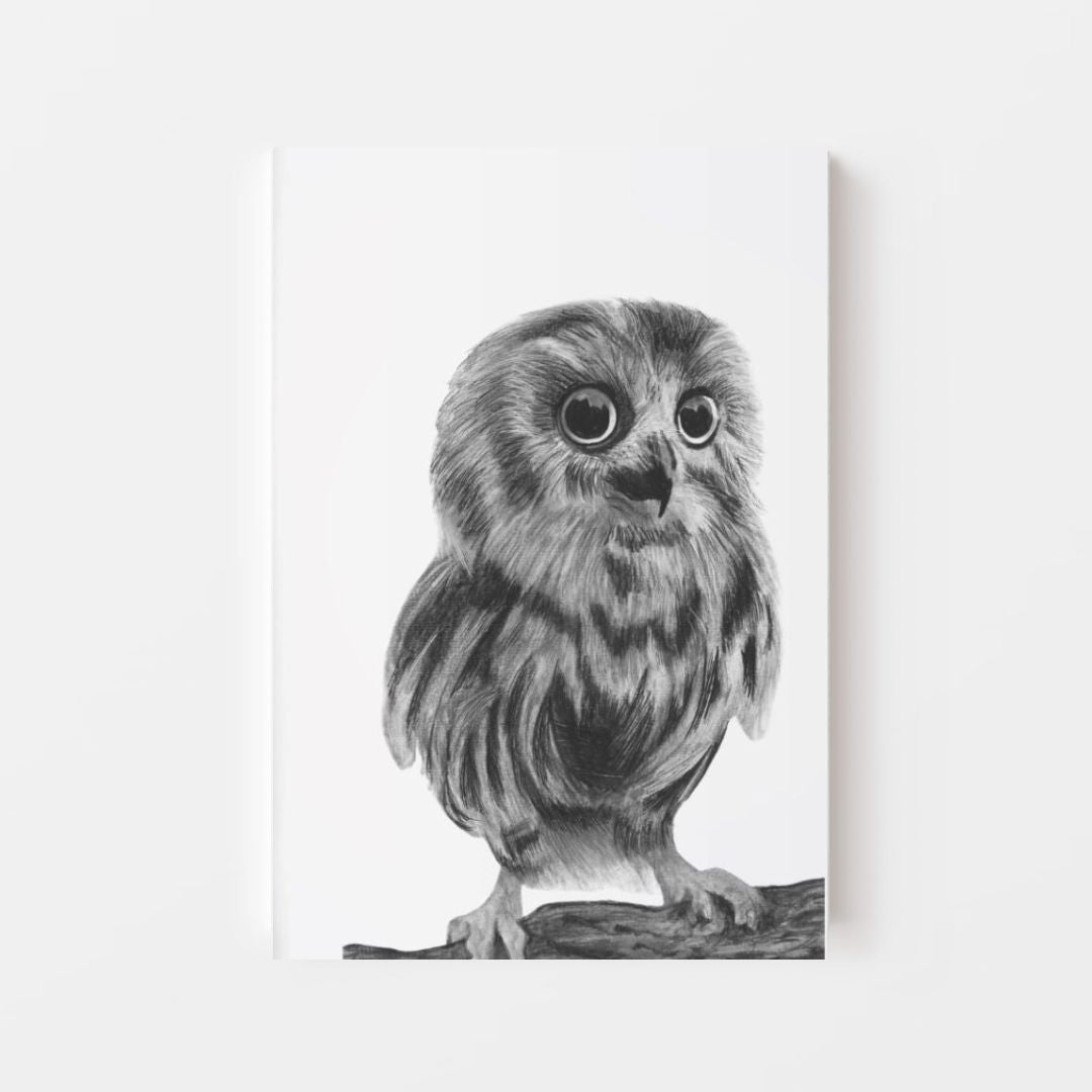 Talitha the Baby Owl Fine Art Print - Wall Decor - Hand Drawn