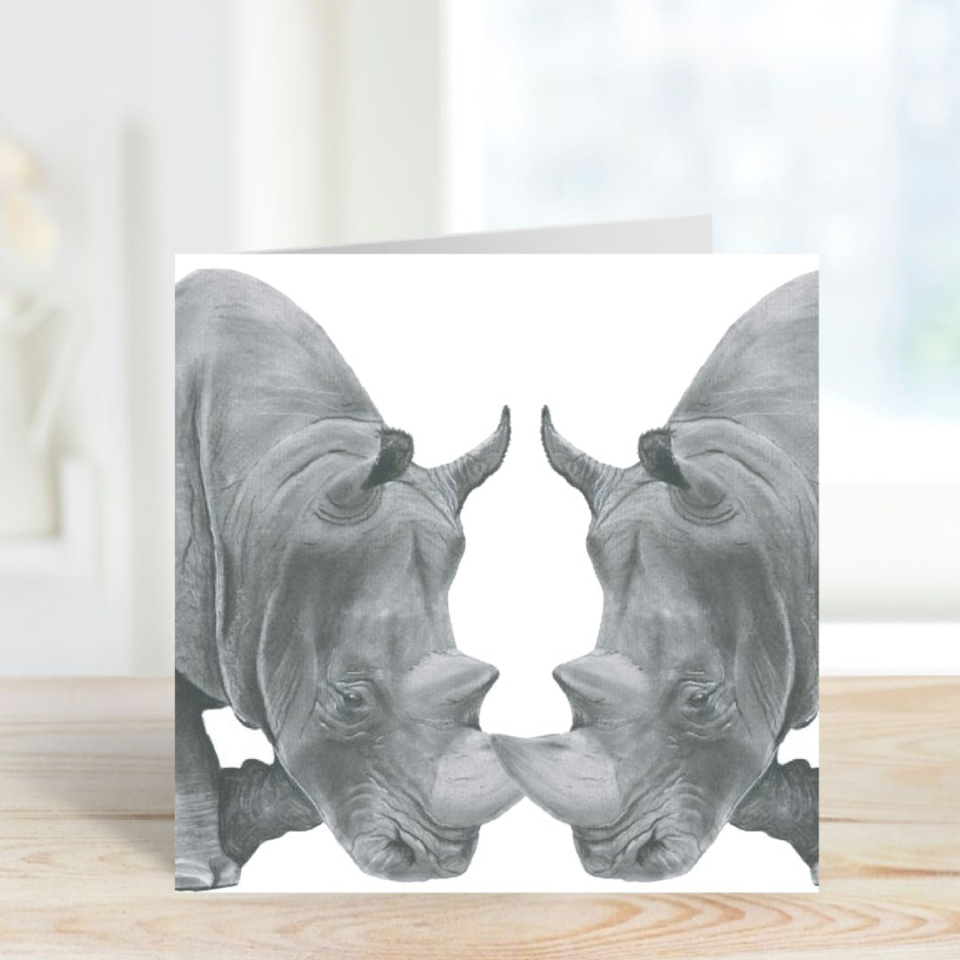 A Hand Drawn Rhino Couples Greeting Card From Libra Fine Arts