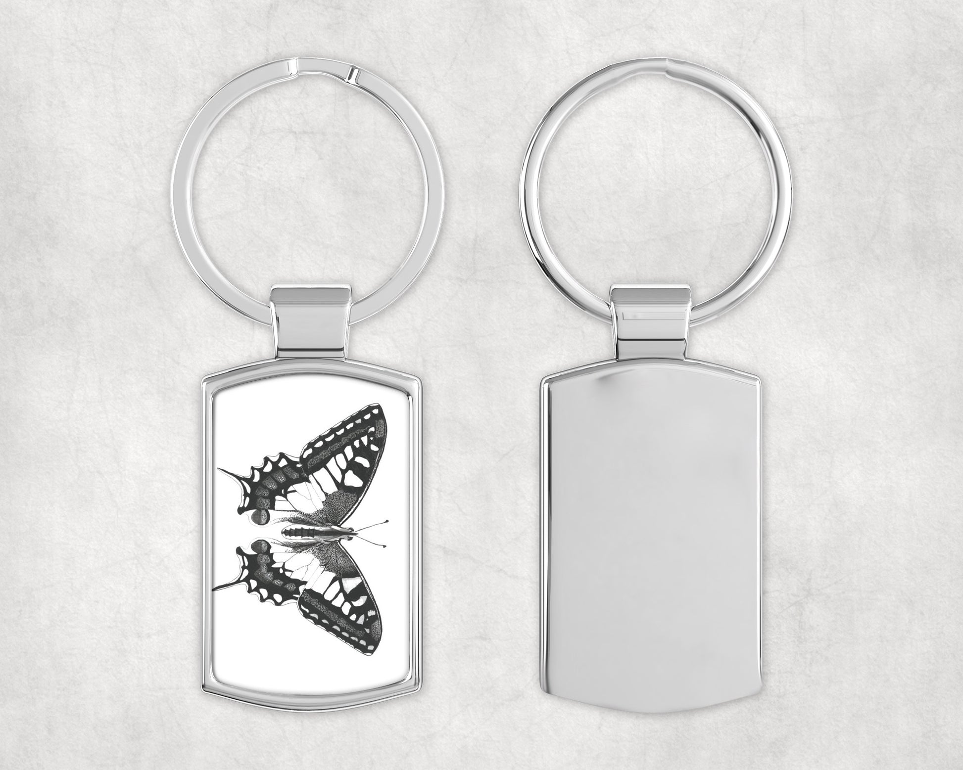 Old World Swallowtail Butterfly Metal Rectangular Keyring