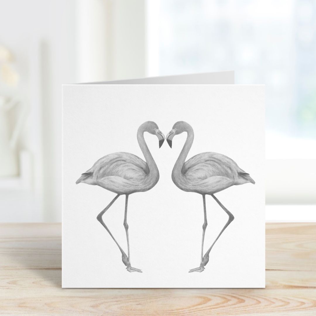 A Hand Drawn Flamingo Couples Greeting Card From Libra Fine Arts