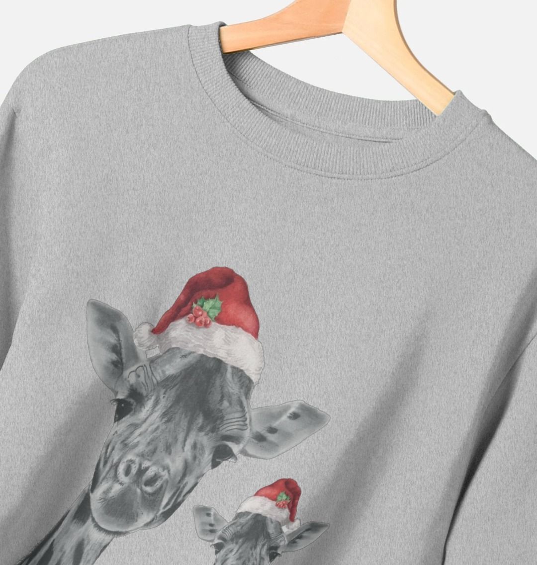 Women's Crew Neck Festive Giraffe and Baby Sweater Certified Organic Cotton