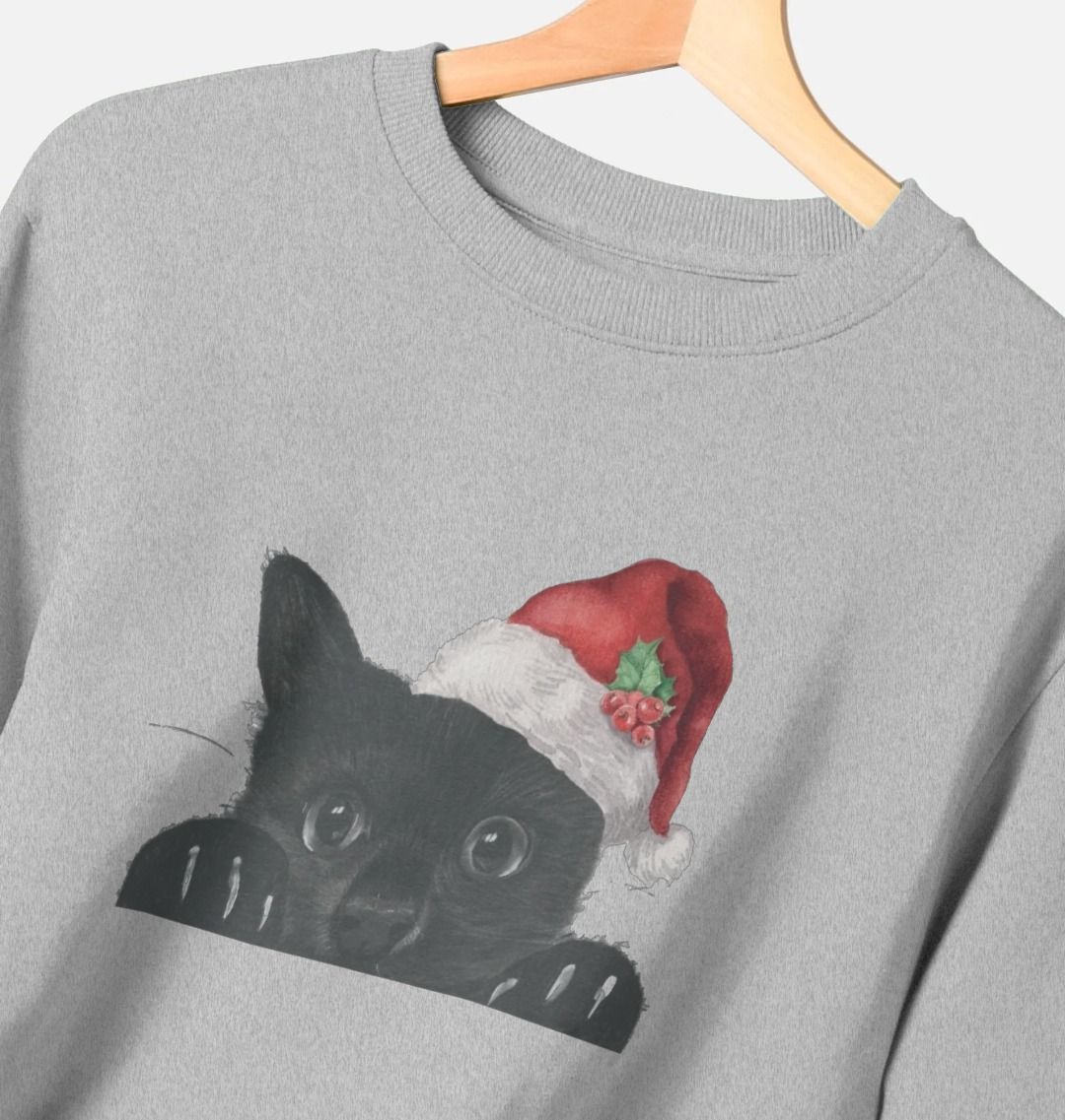 Woman's Crew Neck Festive Cat Sweater Certified Organic Cotton