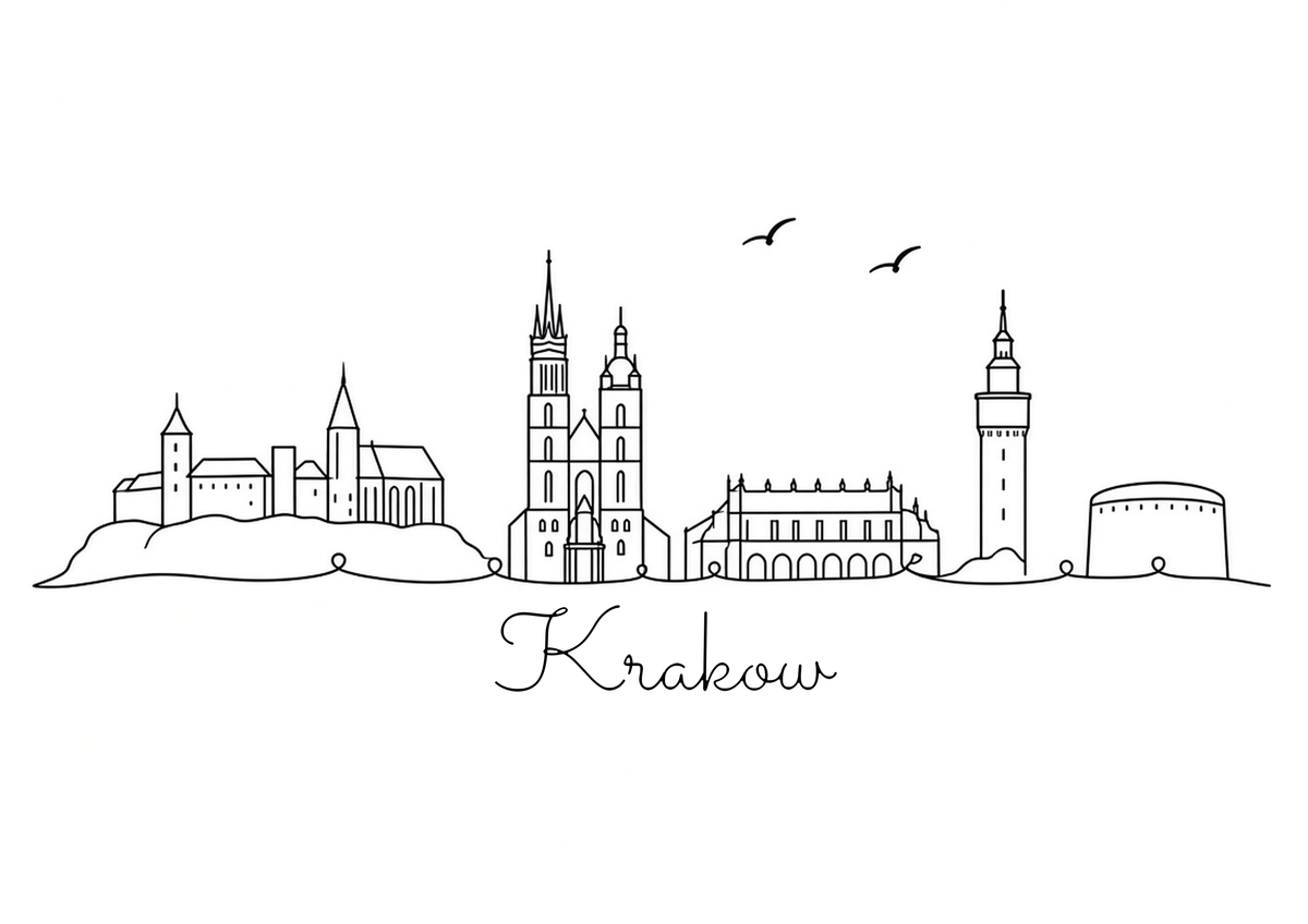 Krakow skyline line art A4 print