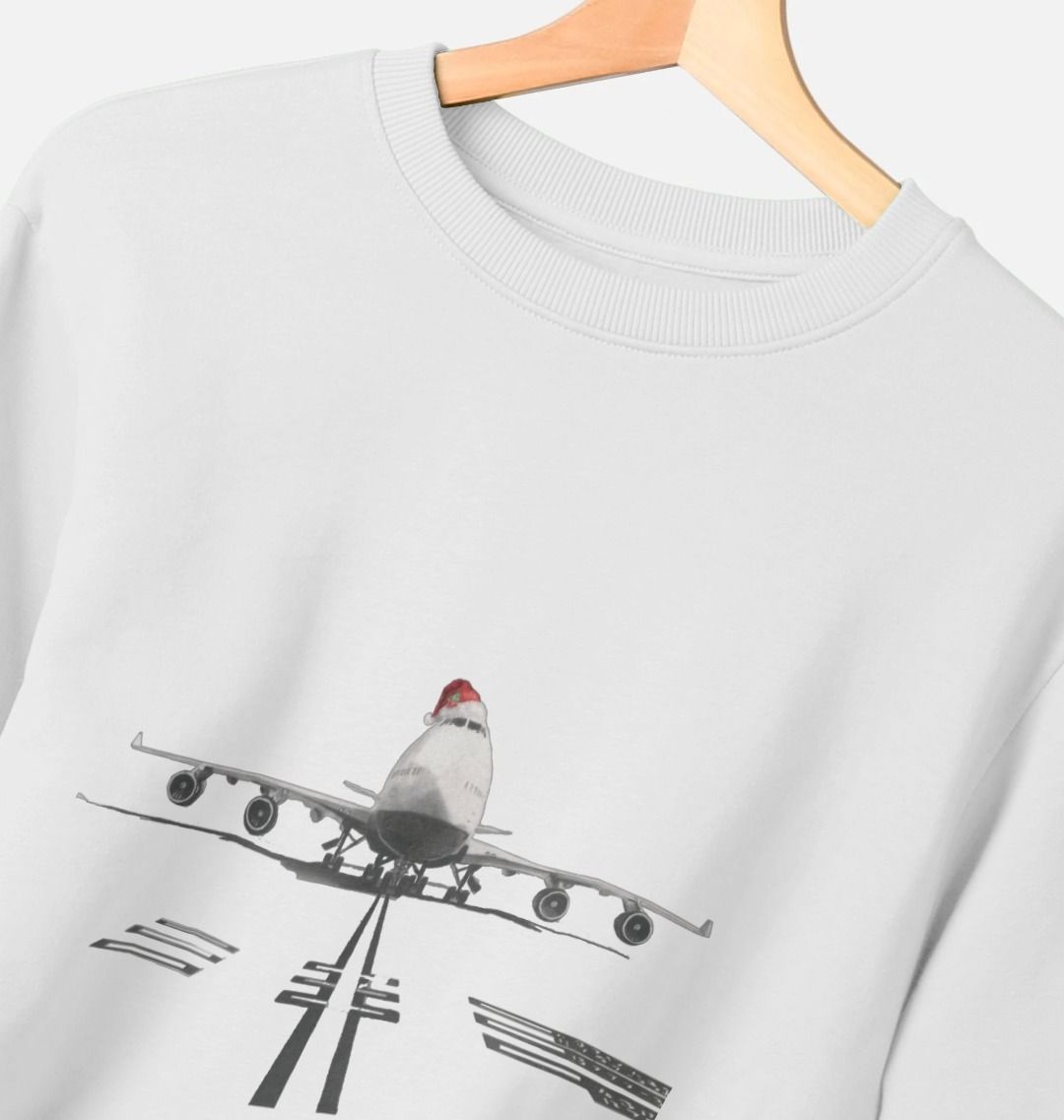 Men's Crew Neck Festive 747 Aircraft Sweater Certified Organic Cotton