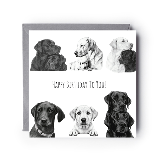Labrador dogs birthday greeting card with grey envelope