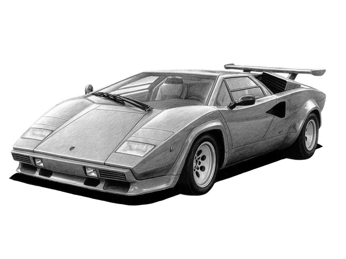 Hand-drawn Lamborghini Countach supercar fine art print