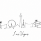 Las Vegas skyline greeting card artwork featuring minimalist black line illustrations of city landmarks