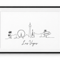Las Vegas skyline with handwritten city name – black frame with white mount