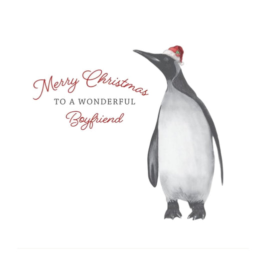 Merry Christmas To A Wonderful Boyfriend Festive Penguin Christmas Card — card front