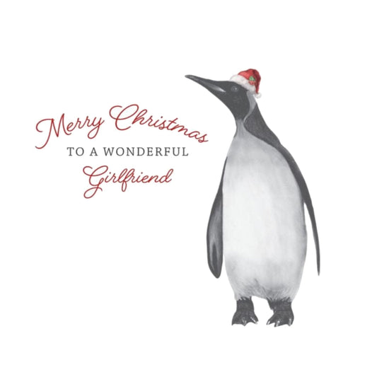 Merry Christmas To A Wonderful Girlfriend Festive Penguin Christmas Card — card front