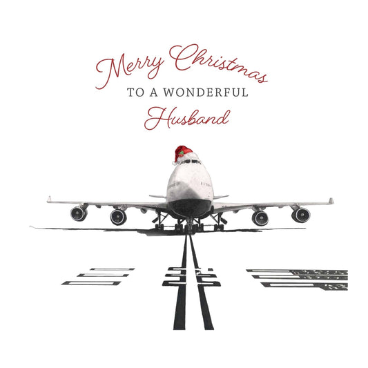 Merry Christmas To A Wonderful Husband Festive 747 Aircraft Christmas Card — card front