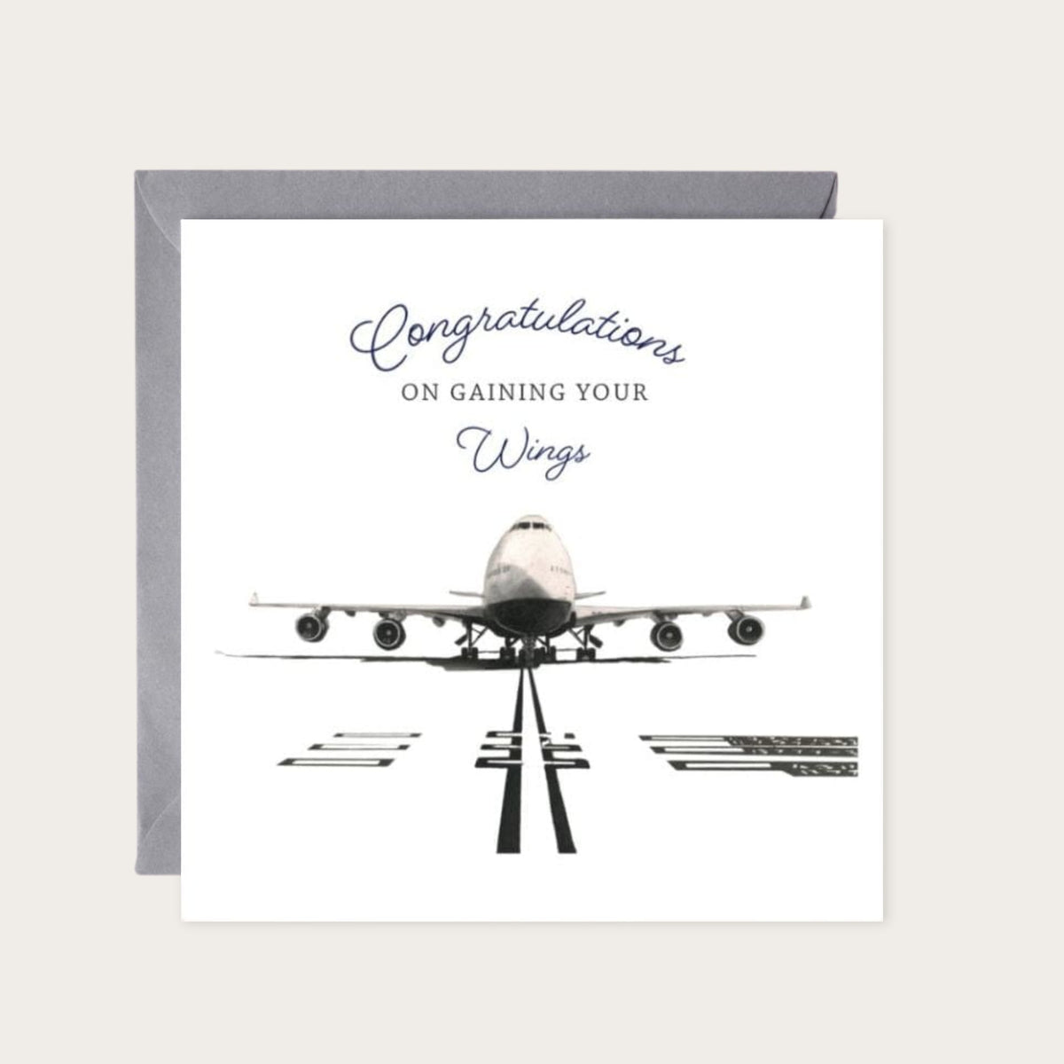 Boeing 747 Gaining Your Wings Greeting Card — card with grey envelope