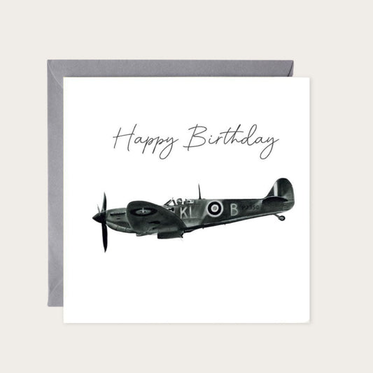 Happy Birthday Spitfire Greeting Card — card with grey envelope