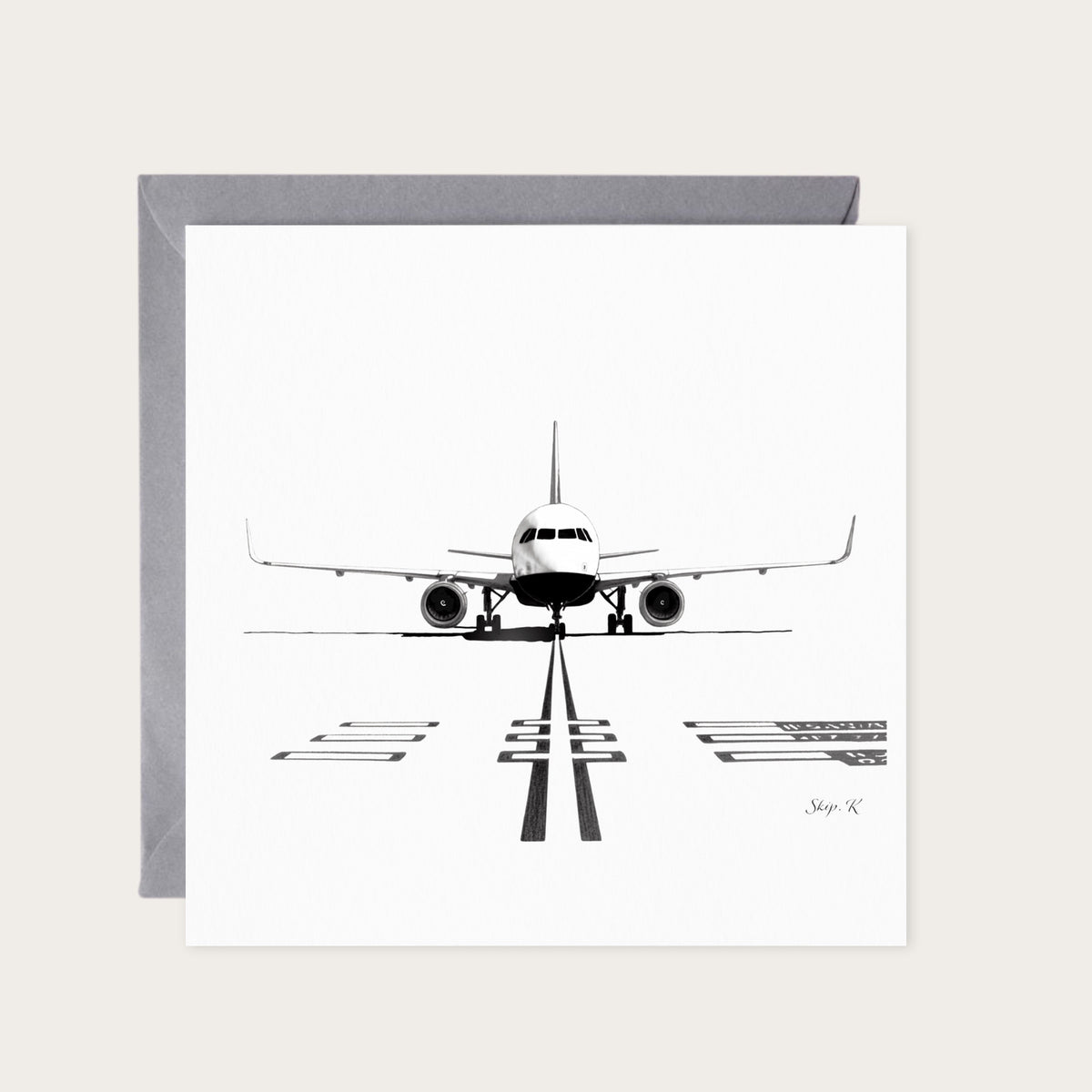 Airbus A320 Greeting Card — card with grey envelope
