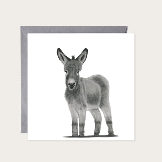 Lyra the Donkey Hand-Drawn Greeting Card – Countryside Animal Art — card with grey envelope