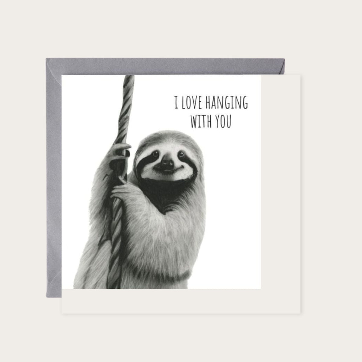 Hanging with You Sloth Joy Greeting Card — card with grey envelope