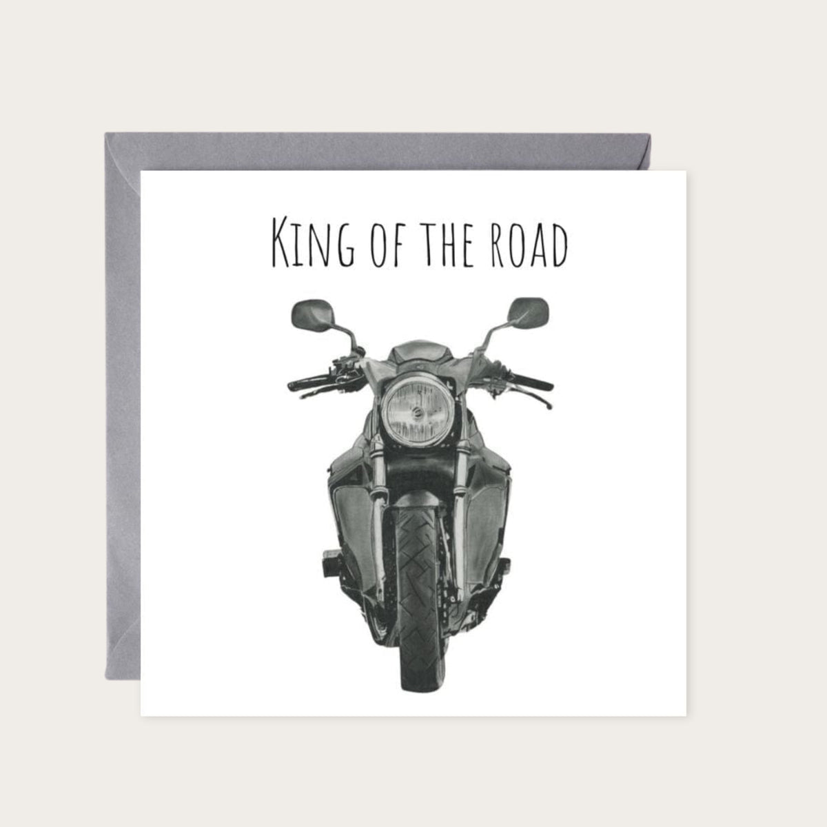 King of the Road Motorbike Greeting Card — card with grey envelope