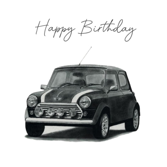 Mini Car Birthday Card – Classic Iconic Car Illustration — card front