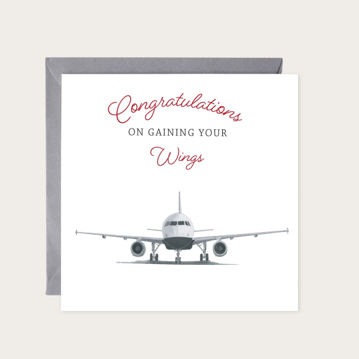 Airbus A320 Gaining Your Wings Greeting Card — card with grey envelope