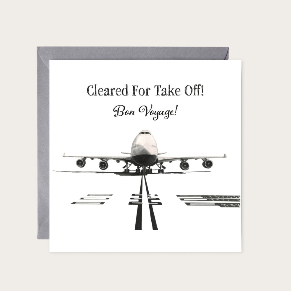 Boeing 747-400 Bon Voyage Greeting Card – Farewell to a Legend — card with grey envelope